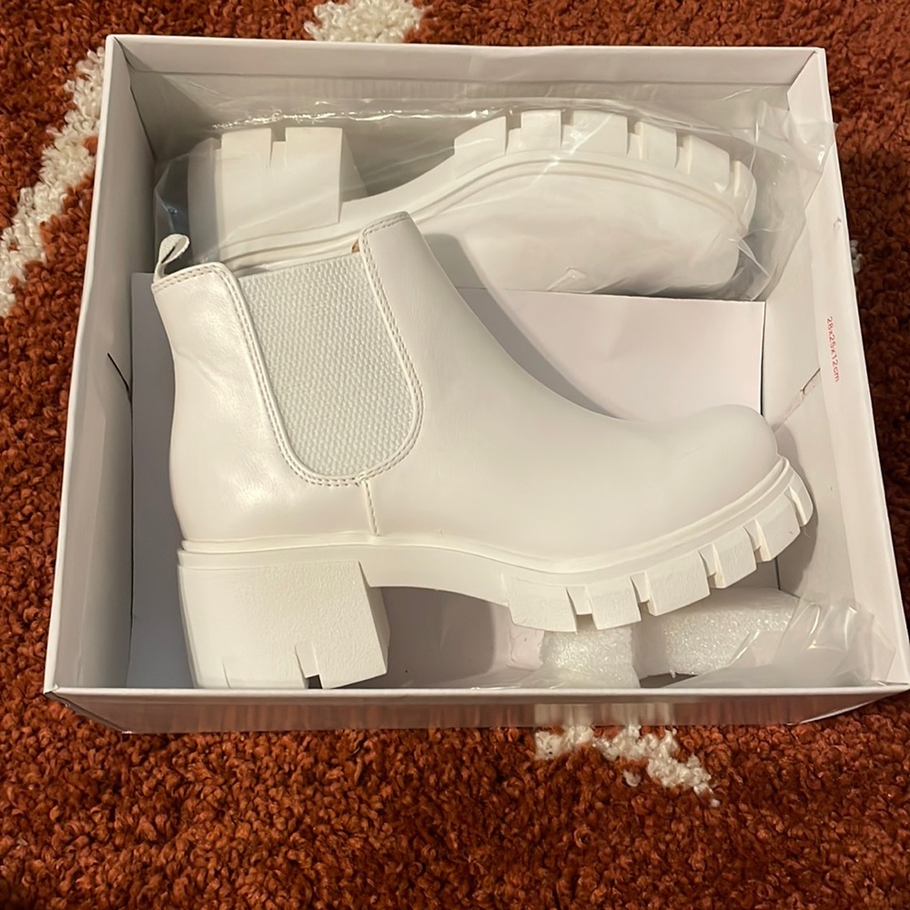 white platform booties